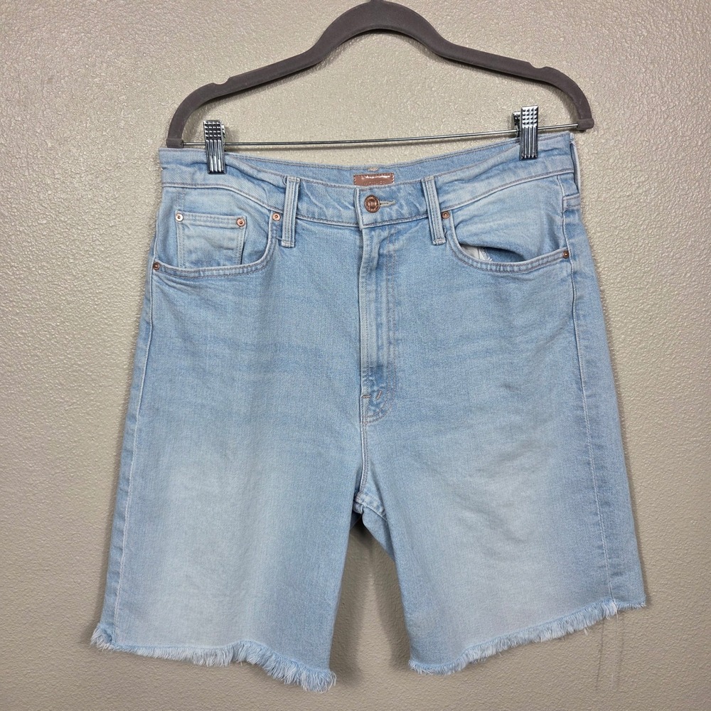 MOTHER High Waisted Rider Bermuda Short Fray Cowabunga Denim Shorts 31